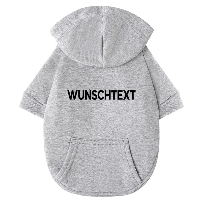 100% Baumwoll-Hundehoodie in grau - Hautfreundlicher Kapuzenpullover mit personalisierbarem Textaufdruck