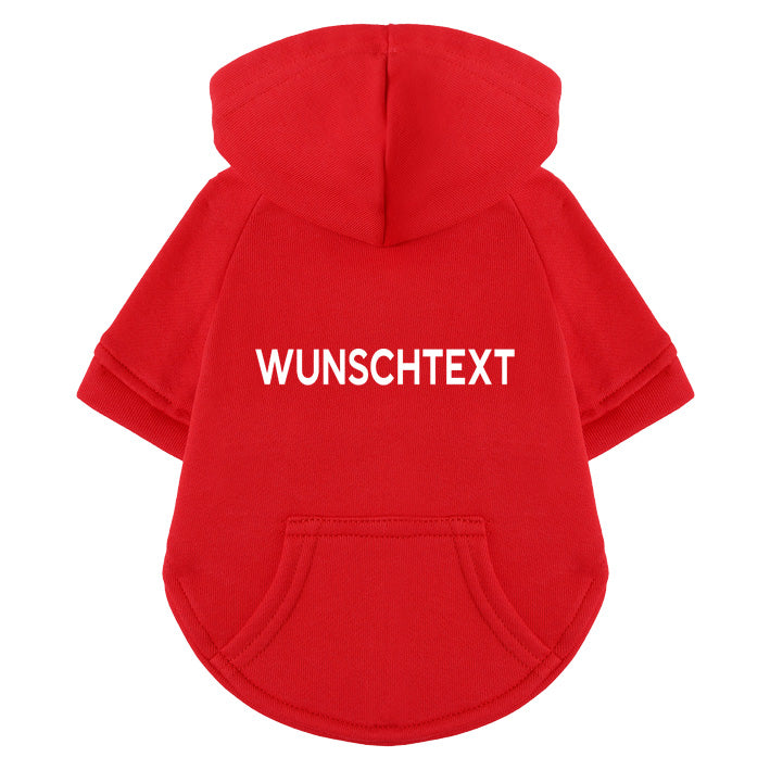 atmungsaktiver Baumwoll-Hoodie für Hunde in rot, personalisierbar mit Wunschtext