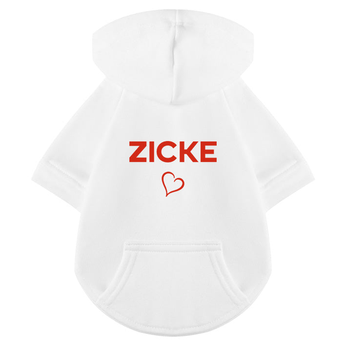 Hundemode zum Personalisieren: Weißer Premium-Hoodie mit individuellem Wunschtext