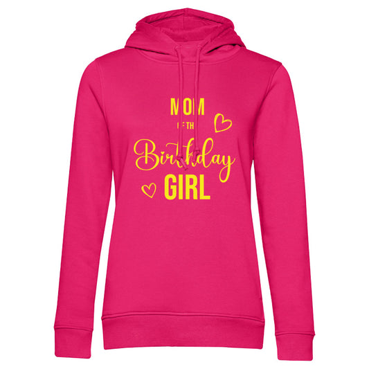 Pinkfarbener Damen-Hoodie mit dem Aufdruck Mom of the Birthday Girl, Partnerlook-Design zum Hunde-Hoodie Birthday Girl