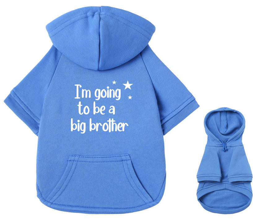 Niedlicher Schwangerschafts-Reveal Hunde-Hoodie in Blau: I´m going to be a big brother Design aus 100% Baumwolle, Rücken- und Brustansicht