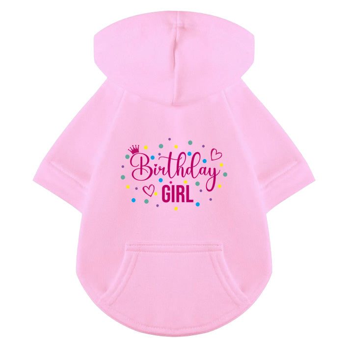 Rosa Hunde-Hoodie mit festlichem Birthday Girl Schriftzug und buntem  Konfetti-Design 