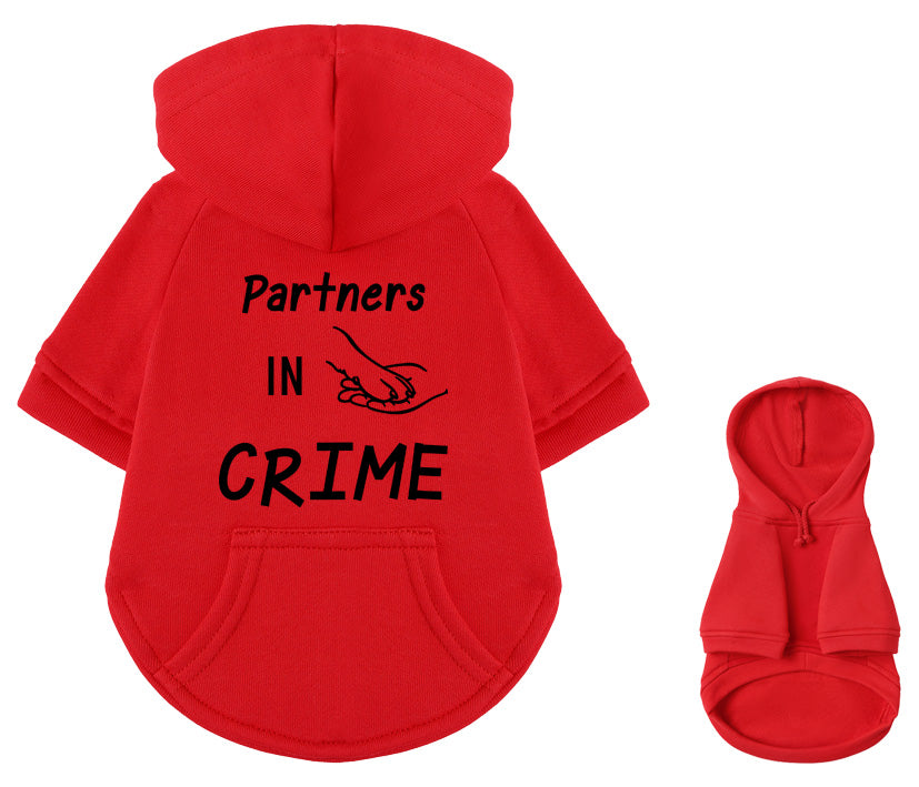 Partners in Crime Hunde Hoodie in Rot - Hochwertiger 100% Baumwoll-Pullover mit Hand- und Pfoten-Motiv in schwarz, erhältlich als Matching Set mit Hoodies für Hundebesitzer und Hundebesitzerinnen