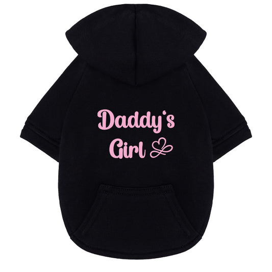 Personalisierbare Hundekapuzenjacke in Schwarz: Daddy's Girl Design mit anpassbarer Textfarbe, reine Baumwollqualität