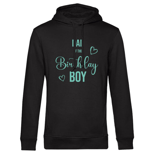 Schwarzer Männer Hoodie mit Aufdruck Dad of the birthday boy in Wunschfarbe - Personalisierbare Family Partnerlook Sets mit passenden Hoodies für Kinder, Frauen und Hunde zum Kinder- oder Hundegeburtstag